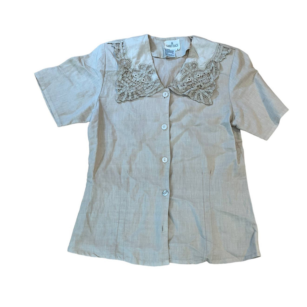 Elegant Beige Lace Collar Blouse